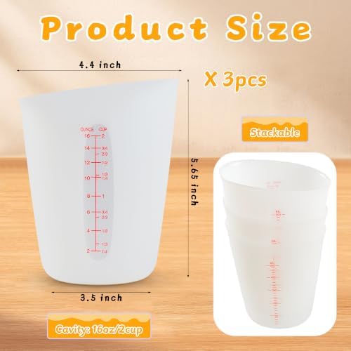 Food-Grade Silicone Cups for Melting Chocolate, 3Pcs BPA Free Silicone Measuring Cups with 2Cup Capacity, Reusable Baking Supplies for DIY Chocolate Molds