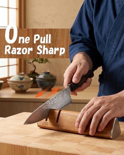 PAUDIN Kitchen Knife Sharpener, Walnut Kitchen Sharpener for Knives