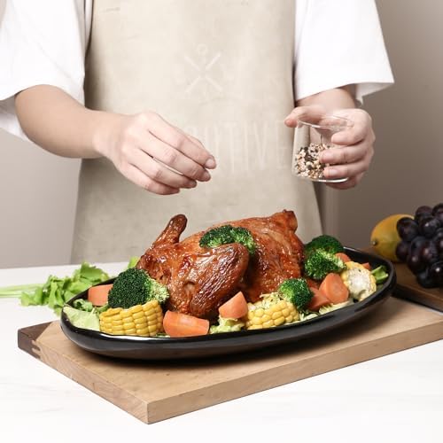 vicrays Serving Platter Ceramic Tray Plates Extra Large Oval 14.5 Inch Porcelain Dinner Plates Long Serving Dish Set Entertaining Party Restaurant Food Meat Sushi Fish Turkey Platter - Black
