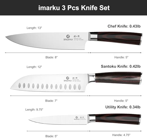 imarku 3 Pieces Knife Set, Japanese High Carbon Stainless Steel Chef Knives