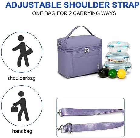 NOL 8L Insulated Lunch Bags for Women Cooler Bag Lightweight Nylon Waterproof Lunch Box For Work (Light purple, Medium(normal))