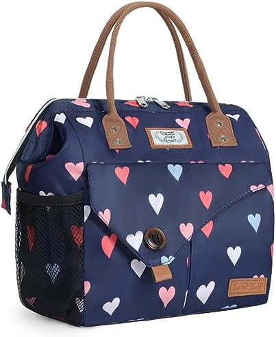 Lekesky Insulated Lunch Bag Portable Lunch Bag for Work-11L, Hearts Print