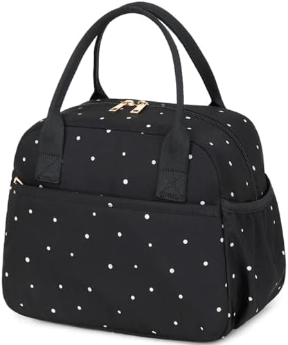 CAMTOP Lunch Box for Women Insulated Lunch Bag Lunchbox Cooler Thermal Leakproof Quilted Reusable Lunch Tote Bag for Work School Travel Picnic (Black White Dots)