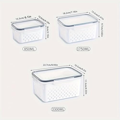 3pcs 4 in 1 Fruit Storage Containers for Fridge with Removable Colanders