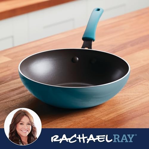 Rachael Ray Cook + Create Nonstick Stir Fry Pan/Wok, 10.5 Inch, Agave Blue