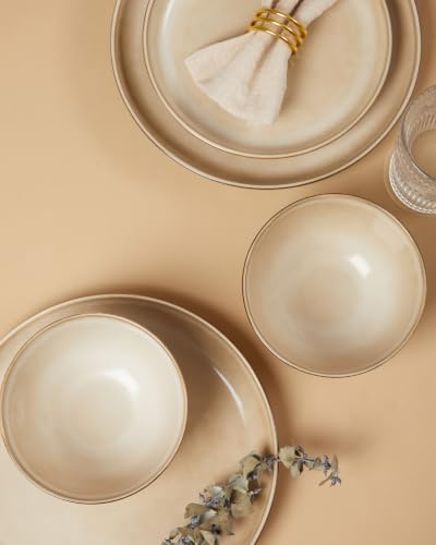 Pokini Stoneware Dinnerware Sets for 8, 24pcs Plates and Bowls Sets Dishes