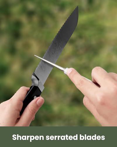 Wamery Serrated Knife Sharpener, Retractable Diamond Rod Pocket (Black)