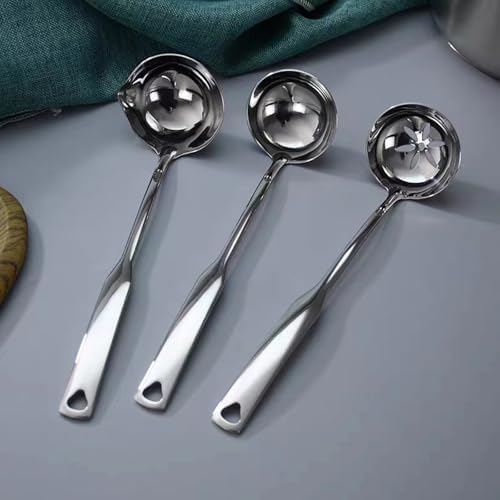 Soup Ladle 304 Stainless Steel Heavy Ladle with Pour Spout for Soups, Serving, Cooking, Stews and More 11.8 inch 1-Piece(Colour:Silver)