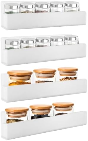 9 Inch Acrylic Spice Rack Wall Mount, White, 4 Pack
