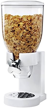 Zevro Indispensable Single Dry Food Dispenser – Countertop Cereal Dispenser with Portion Control, 17.5 oz Capacity, Airtight BPA-Free Food Storage, White/Chrome
