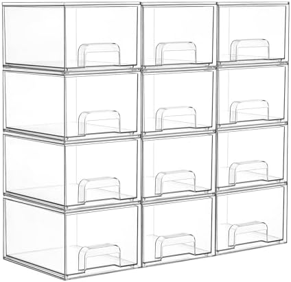 Vtopmart 12 Pack Small Clear Stackable Storage Drawers