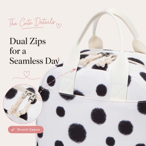 LOVELYWIND Lunch Box for Women, Insulated Lunch Bag, Black Dot Tote