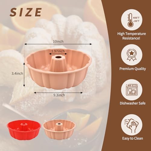 2 Pack Silicone Cake Pan,Jello Moldes Para Gelatinas，10 Inch,Red+Pink
