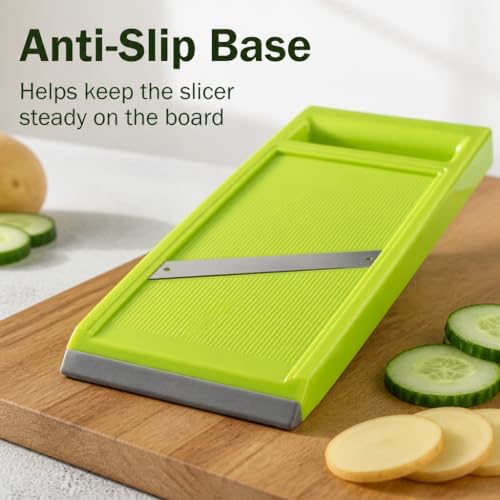 Handheld Potato Slicer & French Fry Cutter, Stainless Steel Manual Vegetable Slicer for Homemade Fries, Carrot, Zucchini, Easy-Grip Slicer, 4.25x10.8 Inch Kitchen Gadget(Green)