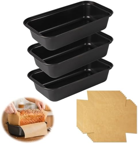 HUAKENER Loaf Pan with Liners Set, 3 Pack Loaf Pan with100 PCS Loaf Liners
