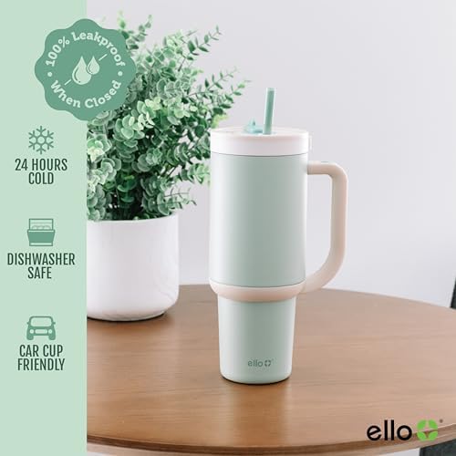 Ello Oasis 30oz Insulated Stainless Steel Tumbler with Straw, Pistachio