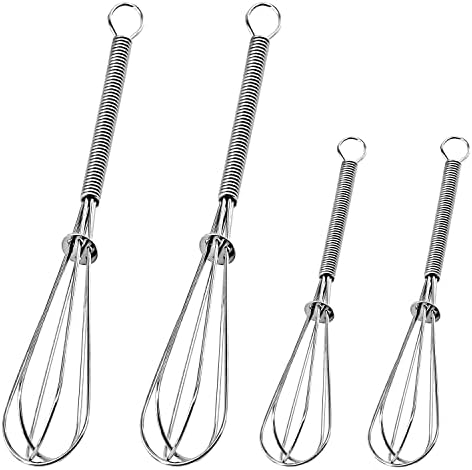 Anaeat Mini Wire Whisks, Set of 4 Portable Stainless Steel Kitchen Tiny Whisk & Egg Beater with Thick Wire - Sturdy Small Mixing Balloon for Cooking, Blending, Whiping, Beating and Stirring (5" + 7")
