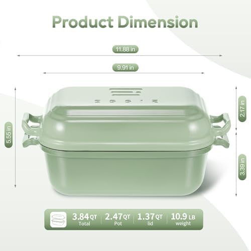 Enameled Cast Iron Dutch Oven Pot with Lid, Dutch Oven for Sourdough Bread Baking, 10×6 Bread Loaf Pans with Lid for Homemade Bread, Cake, Meatloaf, Oven & Induction Safe (Green, 3.84 QT)