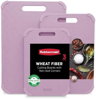 Rubbermaid 3pc Reversible Wheat Fiber Cutting Board Set | BPA Free Non Toxic Cutting Boards for Kitchen – Dishwasher Safe, Non-Slip Corners & Lightweight | For Meat, Veggies & Fruits