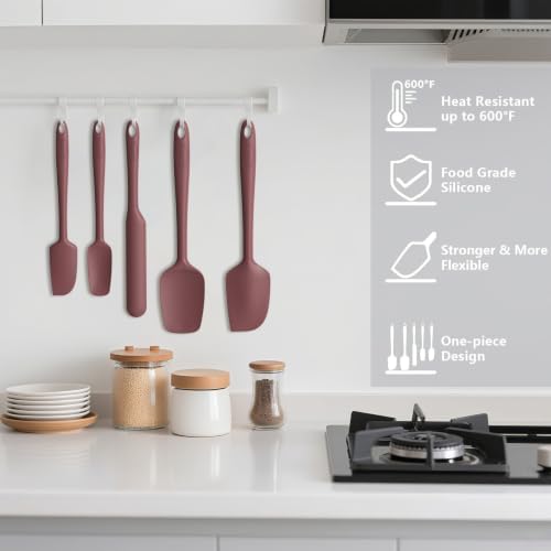 Coukre Silicone Spatula Set of 5,High Temperature Resistant, Food Grade Silicone, Dishwasher Safe, for Baking, Cooking (Pure Wine)