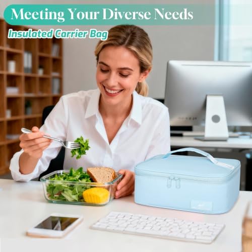 NOL Natural Organic Lifestyle Insulated Lunch Bag for Adults –Compact Cooler Lunch Box with Food-Grade Lining, Waterproof Lunch Bag for Work, Travel | Portable Thermal Meal Tote with Handle,Light blue