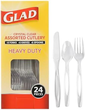 Glad Clear Disposable Cutlery Set, Forks Knives and Spoons, 24 Count