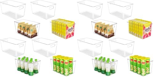 YIHONG Clear Plastic Storage Bins, 16 Pack Pantry Organizer Bins with Handle for Kitchen, Freezer,Cabinet,Closet Organization and Storage(XL)