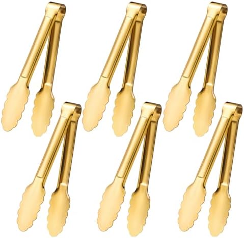 6-Pack Kitchen Tongs, 9-Inch Gold Metal Tongs