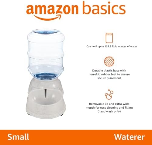 Amazon Basics Gravity Pet Water Dispenser for Cat and Dog, Easy to Clean, 135.3fl.oz Capacity, Small