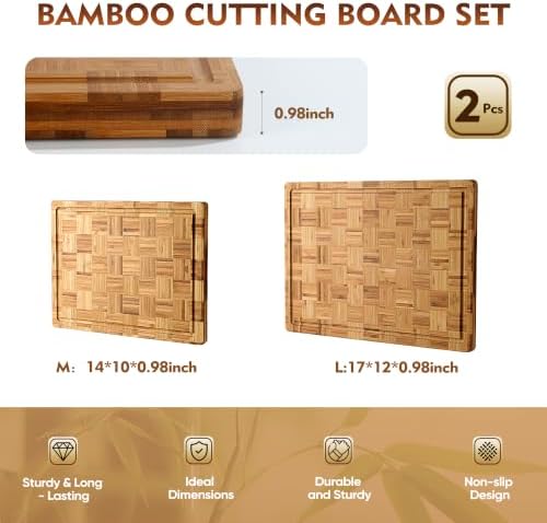 Bamboo Cutting Board Set of 2 Wooden Cutting Boards for Kitchen Wood