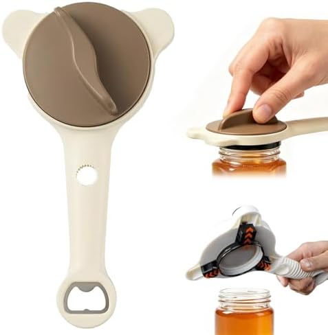 4-in-1 Adjustable Stainless Steel Jar Opener for Seniors Arthritic & Weak Hands, Manual Lid Gripper for Mason Pickle Sauce Jam Soda Wine Jars, Compact Practical Home RV Kitchen Gadget