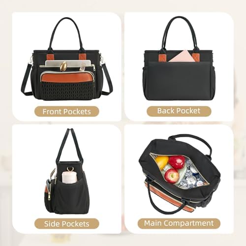 HSHRISH Lunch Box Women Insulated Black Tote Lunch Bag