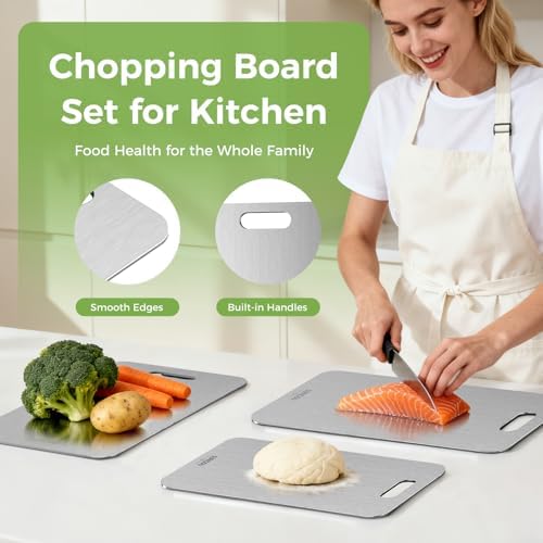 Titanium Cutting Board Set of 3, 100% Double-Sided Titanium Cutting Boards for Kitchen, Dishwasher Safe Non-Toxic Chopping Boards for Meat, Vegetables, Fruits, Raw and Cooked Food Prep (M+L+XL）