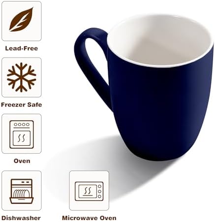 Large Ceramic Coffee Mugs Set of 6 16oz(475ml) Tea Cups Gifts Dark Blue