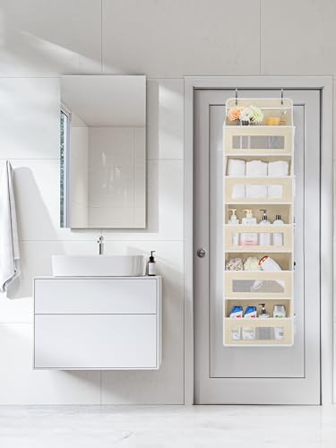JARLINK Over the Door Organizer for Bedroom, Pantry Bathroom, 5 Shelf Beige