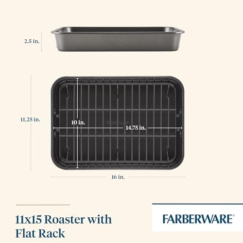 Farberware Bakeware Nonstick Roaster, Roasting Pan with Rack, Gray
