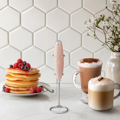 Zulay Kitchen Powerful Milk Frother Wand With Duracell Batteries - Ultra Fast Handheld Drink Mixer - Electric Whisk Foam Maker for Coffee, Lattes, Cappuccino & Matcha - Z1 Motor - Pink Salt