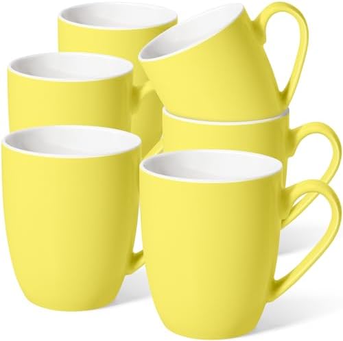 Urbanstrive 16 oz Large Coffee Mugs Set of 6 Ceramic Coffee Mug White Coffee Cups Tea Cups Idea Gift for Women Men House Warming Gifts New Home Office, Yellow 6 Pack