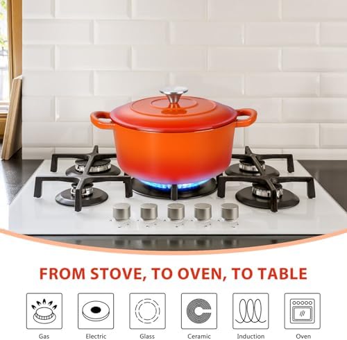 E-far 3 Qt Enameled Cast Iron Dutch Oven with Lid, Small Round Nonstick Dutch Oven Pot for Bread Baking Braising Stews Roasting Cooking, Heavy Duty, Induction & Oven Safe - Orange