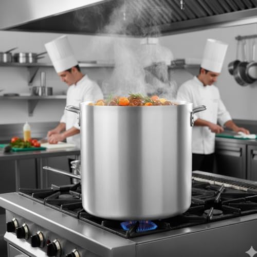 TrueCraftware- 80 qt. Aluminum Stock Pot with Riveted Handles 4mm Thickness- Multipurpose Pot Cookware Large Stockpot Stew For Cooking Simmering Soup Seafood Stock Home Kitchen Restaurant