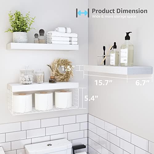 QEEIG Bathroom Shelves Over Toilet Wall Mounted (White, Set of 3, 15.7")