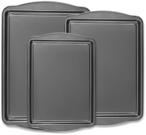 Baking Pan Set of 3 - Carbon Steel Baking Sheets Set, 13/15/17 Inch, Nonstick Cookie Sheets for Baking, Rust & Warp Resistant & Stackable, Nontoxic & Heavy Duty & Easy Clean
