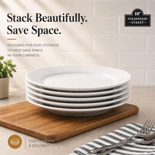10 Strawberry Street Simply White 10.5" Round Dinner Plate, Set of 6