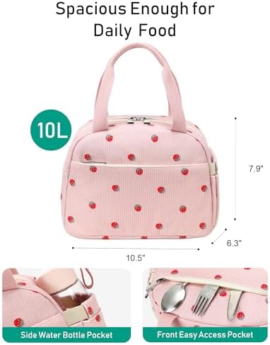 Lunch Box Lunch Bag Insulated Lunchbox Cute Reusable Lunch Tote bags for School Work Picnic for Kids Girls Women (Beige Heart)