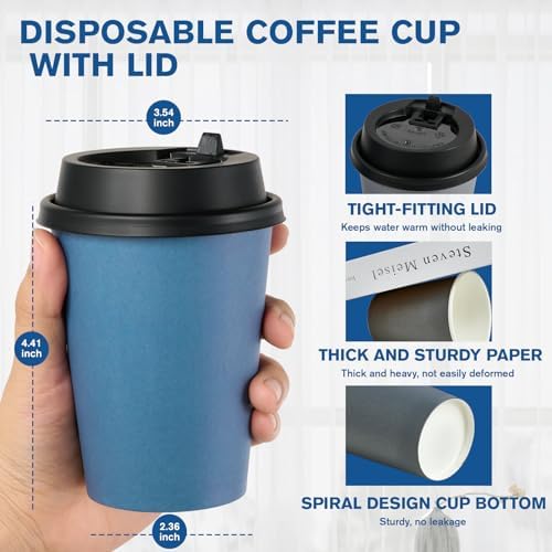 LITOPAK 100 Pack 12 oz Disposable Paper Coffee Cups with Lids
