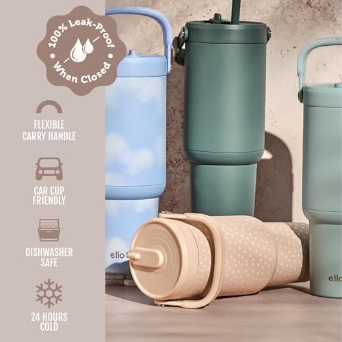 Ello Oasis Go+ 32oz Insulated Stainless Steel Tumbler with Straw, Wild Dot