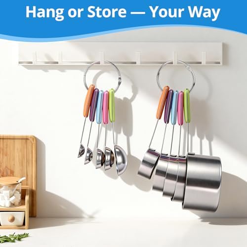 Bopei 10-Pcs Stainless Steel Measuring Cups & Spoons Set, Colorful Handles