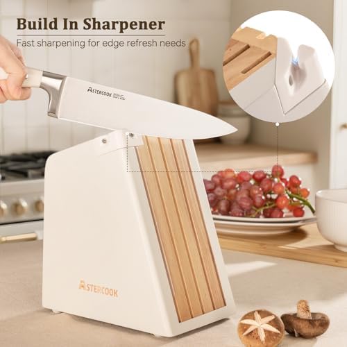Knife Set,Astercook Kitchen Knives Set with Block 12-Piece Full Tang Stainless Steel Knives with Sharpener Dishwasher Safe and Anti-Slip Ergonomic Handle Utensils Set