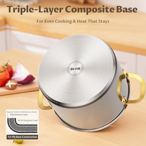 BEZIA 8 QT Stainless Steel Stock Pot with Lid, Uncoated Cooking Pot