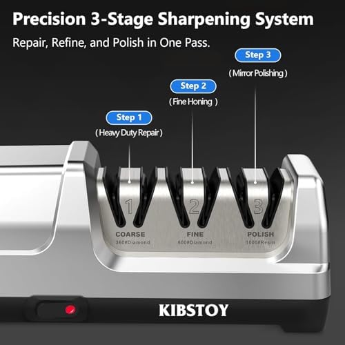 Knife Sharpener Electric – Professional 3-Stage 100% Diamond Sharpening System with 20° Precision Angle, Fast Blade Restoration, Polishing, Repair & Edge Refining for Kitchen & Outdoor Knives